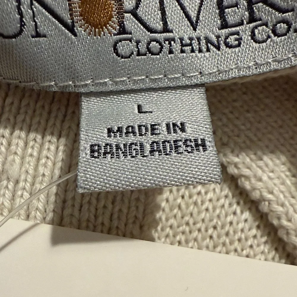 Sun River Clothing Co. Ivory Heather Quarter Button Cotton Pullover Sweater NEW